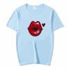Summer Tops Red Mouth Lip Kiss Printed Women Fashion Tshirt Funny Leopard Graphic Tee