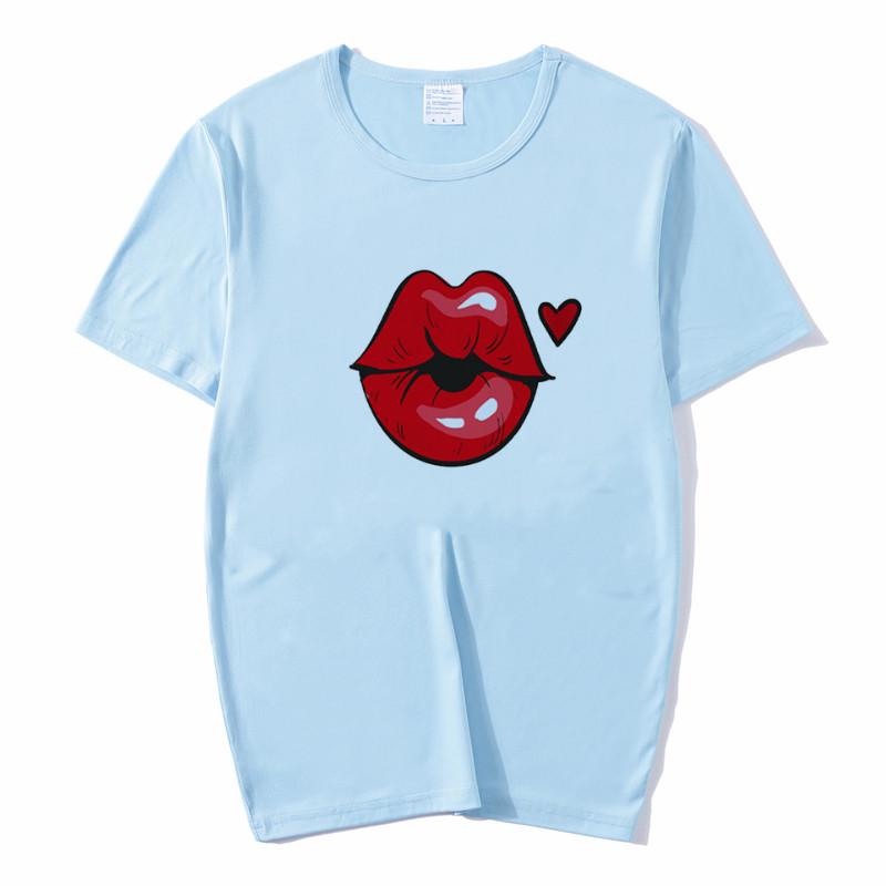 Summer Tops Red Mouth Lip Kiss Printed Women Fashion Tshirt Funny Leopard Graphic Tee