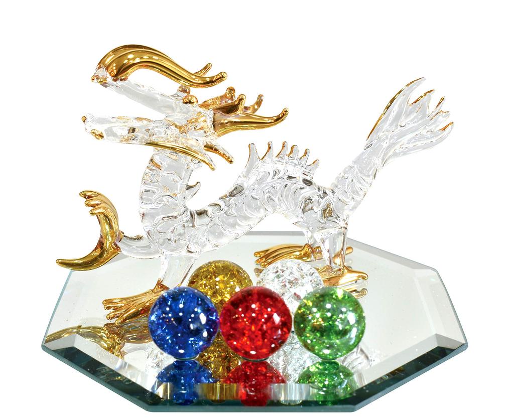 Fourcart Handmade Glass Feng Shui Lucky Dragon, Size: Dragon Width: 10cm, Mirror Width: 111cm, FG109XS