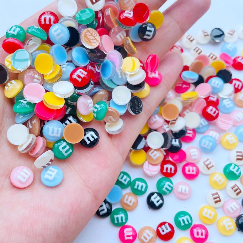 100 Pcs New Cute Mini Resin Mixed Color M Candy Series Flatback Ornament Jewelry Making Manicure Hairwear Accessories A42