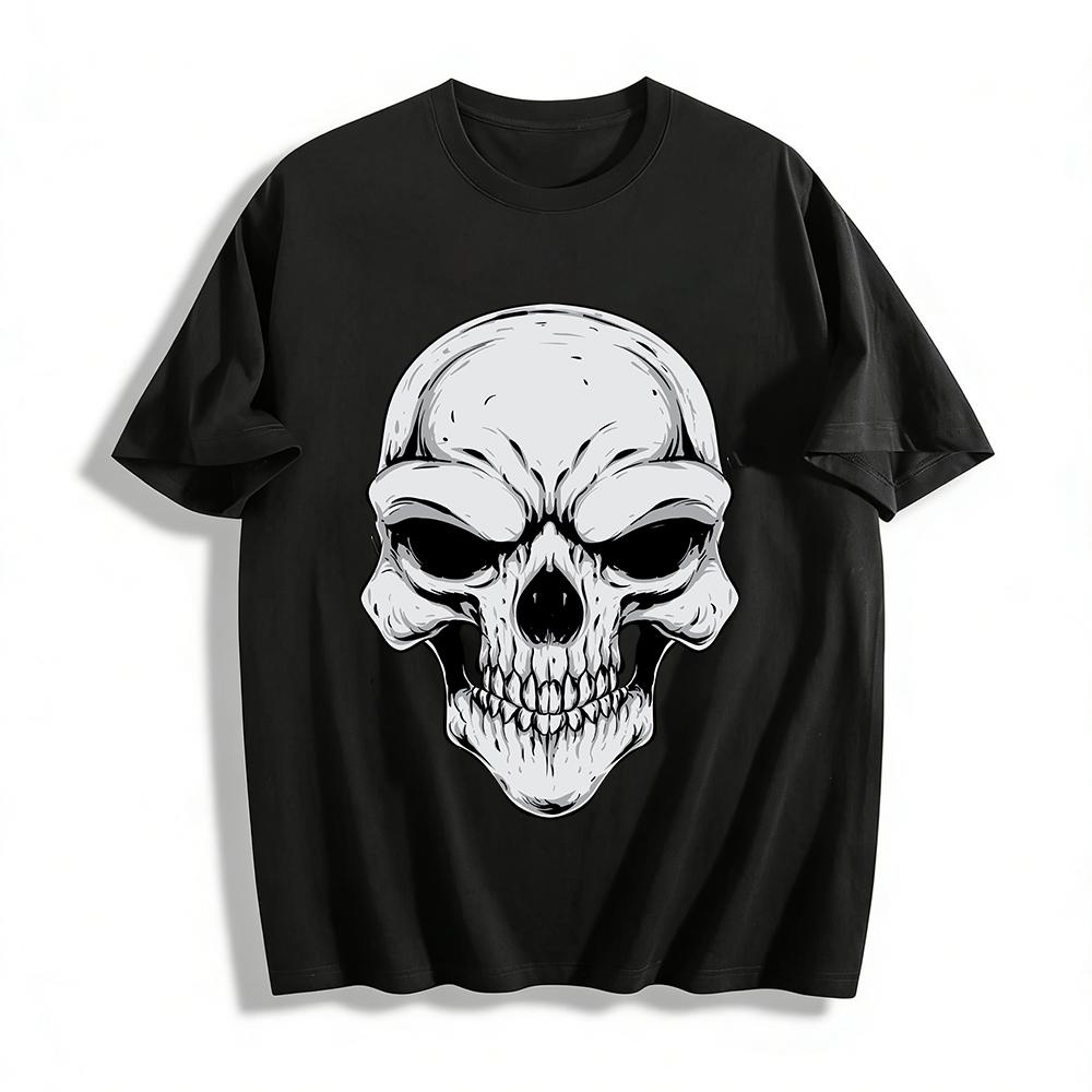 Exaggerated Skull Print Dark Style Trendy Casual Short Sleeve T-shirt Pure cotton T-shirt XXS