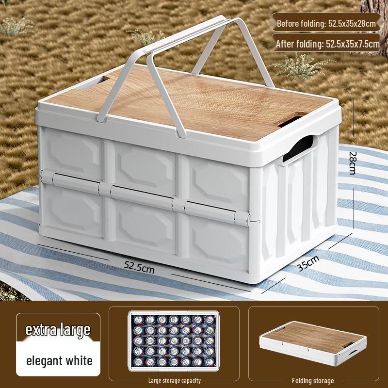 Outdoor Camping Folding Storage Box with Wooden Lid