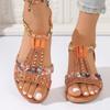 Summer New Flat-bottomed Rhinestone Fish Mouth Sandals Women's Large-size Women's Shoes