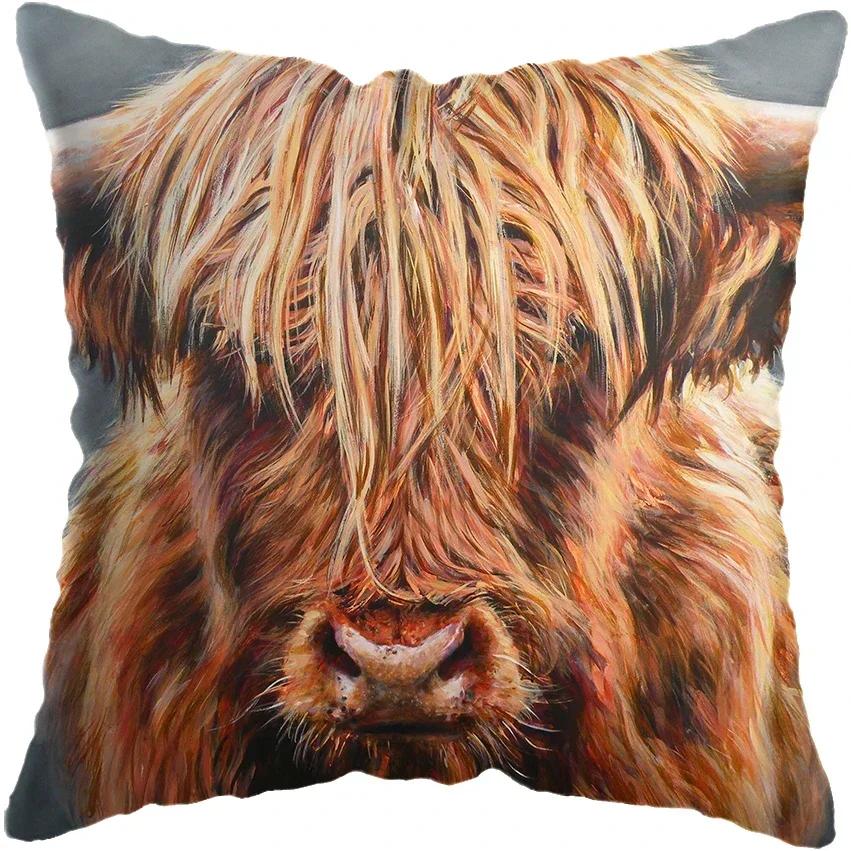 45x45cm Schottische Hochlandkatze Kuh Yak Tierdruck Kissenbezug Für Heimdekor Kissenbezug Sofadekoration Kissenbezug