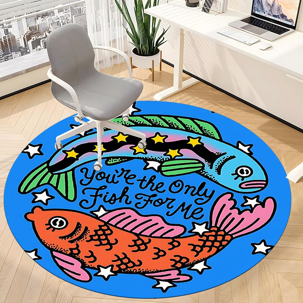 1pc Fish Love Office Round Area Rug, Indoor Mat Suitable For Office, Under Office Chairs Bedroom Living Room Home Decor, Room Deco