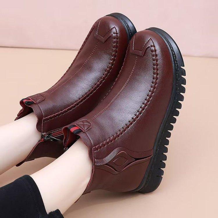 

Зимние хлопковые туфли на плоской подошве, средней высоты, нескользящие, с мехом, теплые короткие ботинки, кожаные туфли 41 бордовый