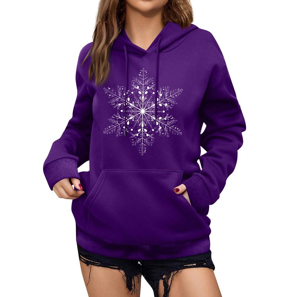 Women's Winter Christmas Printed Pullover Hooded Sweatshirt Fleece Long Sleeve Sweatshirt