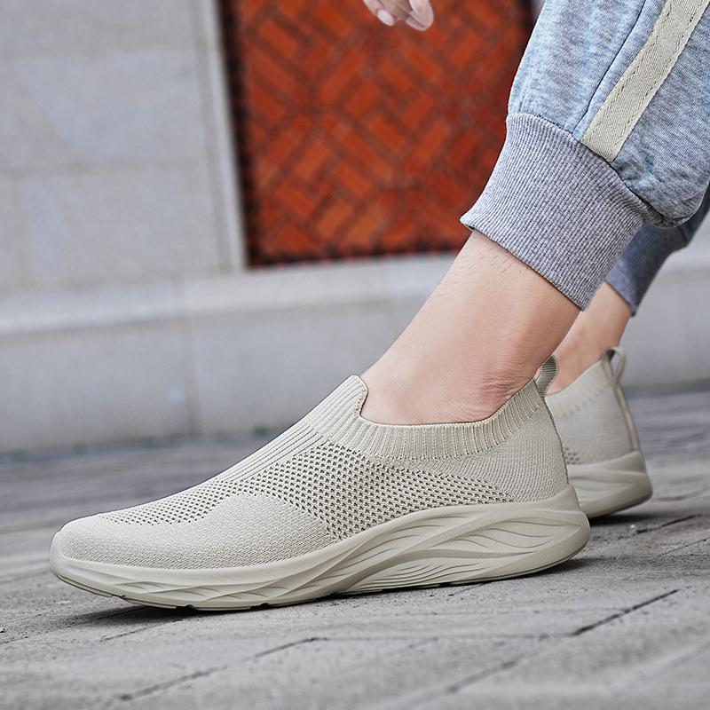 Light Breathable Walking Shoes Men's Knitted Mesh Casual Sports Shoes Soft Elastic Running Shoes Leisure Flats