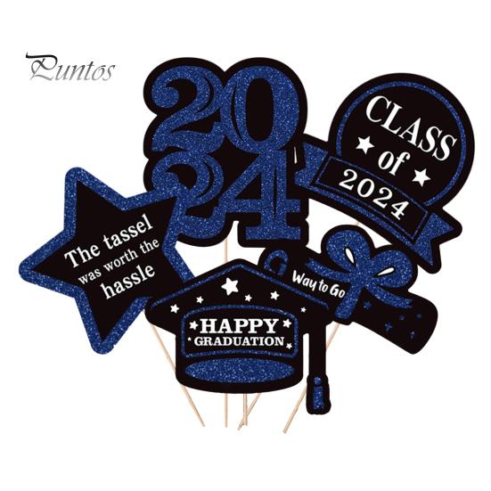 5Pcs/Set The Class of 2024 Glitter Graduation Centerpiece Sticks Set Table Vase Toppers Graduation Party Decor