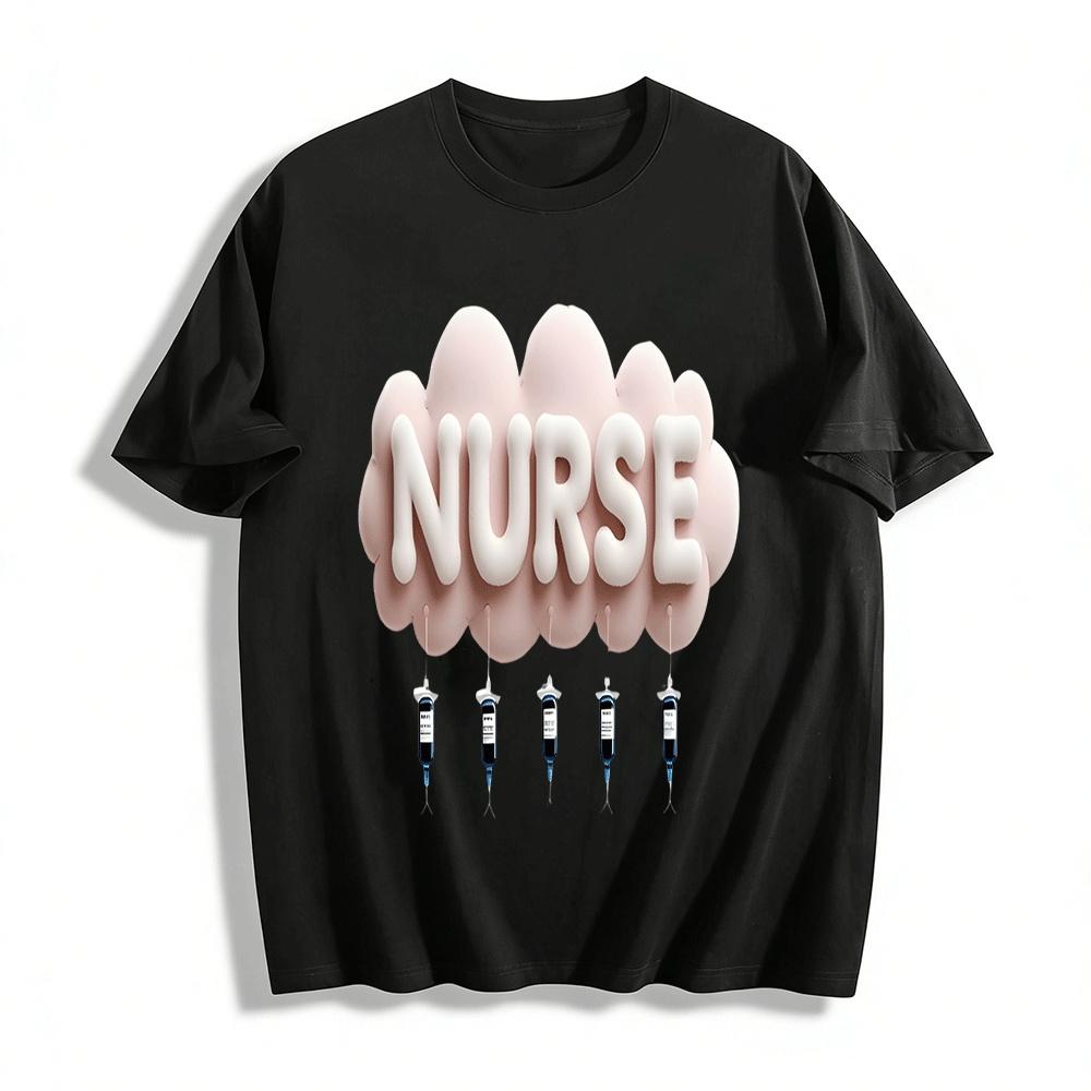 

Nurse Themed IV Bag Print Casual Top For Medical Workers Pure cotton T-shirt XXS