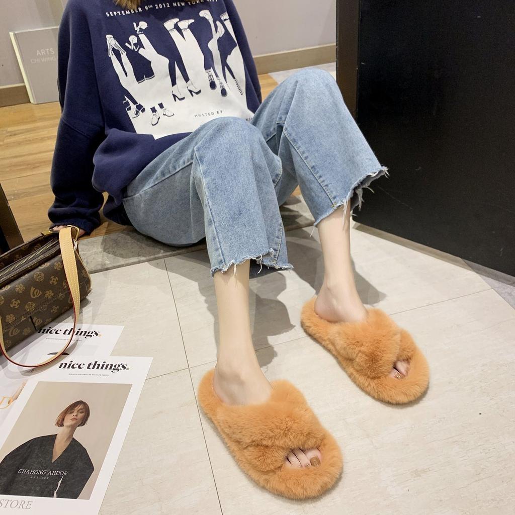 New Cotton Word 2025 Internet Celebrity Mao Mao Slippers Autumn and Winter Versatile Warm Slippers Wear Thick Women's Home Pink