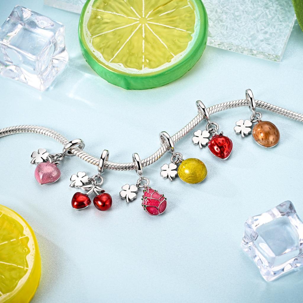 Copper Charm Original Fruit Cherry Peach Lemon Pendants Fit Bracelet Charm Diy Woman Jewelry