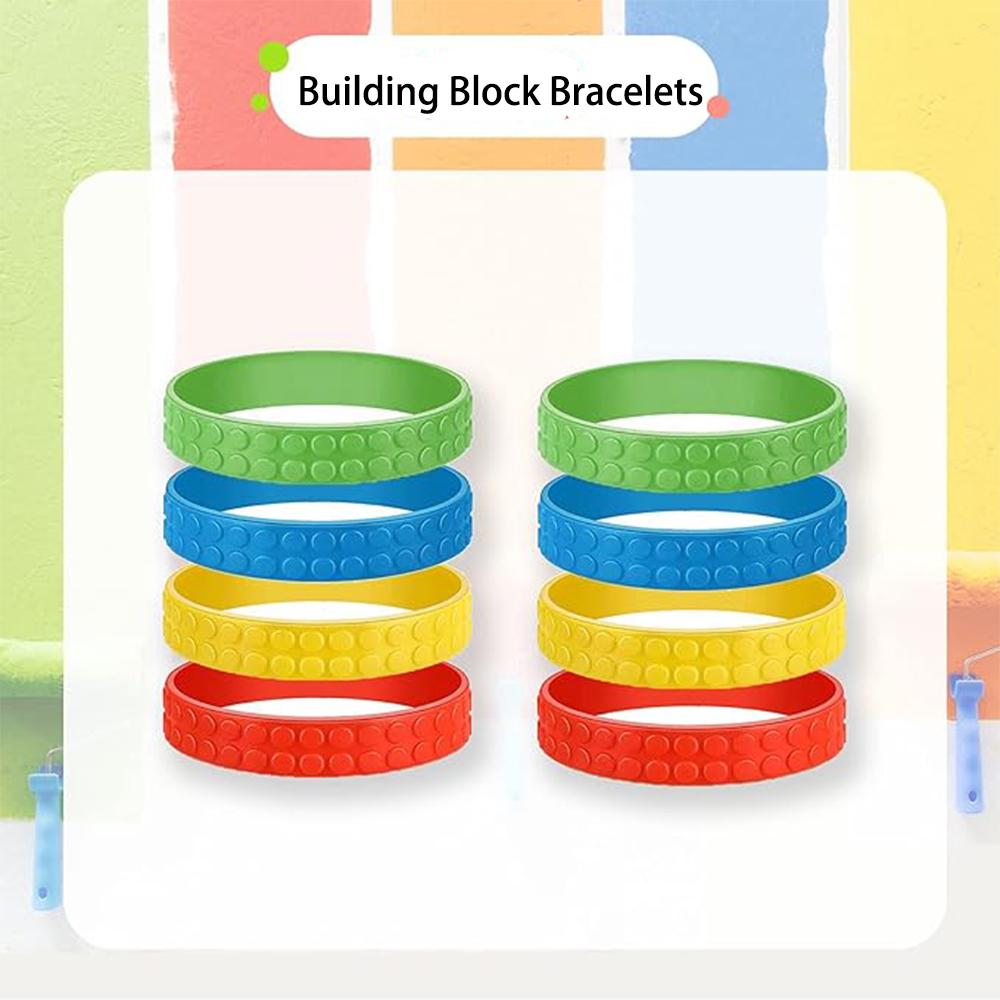 Pulseras de Bloques de Construcción 14/28 Piezas Recuerdos de Fiesta Infantil Pulseras de Goma Elásticas de Colores para Niños y Niñas - Divertidos Regalos de Fiesta de Cumpleaños