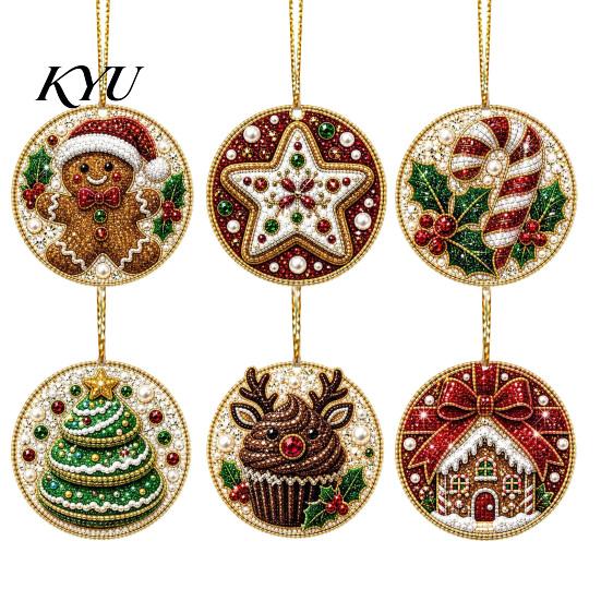 Acrylic Santa Hanging Ornaments 6 Pcs Christmas Pearl Art Ornaments, 2D Flat Holiday Tree Pendant, Decorations Effect Decoration for Home Wall