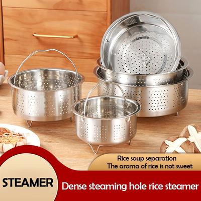 Vaporera de acero inoxidable para cocina, olla a presión para arroz, rejilla para cocinar al vapor, cesta de drenaje con mango de silicona, accesorios de cocina