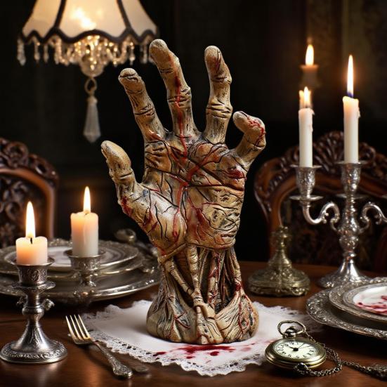 Halloween Demon Hand Statue Gothic Zombie Hand Figurine Resin Creepy Palm Sculpture Home Office Desktop Ornament Decoration