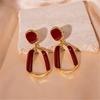 Ancona Red Big Hollow Square Enamel Geometry Drop Earrings Exaggerated Wedding Party Jewelry Accessories Christmas Gift