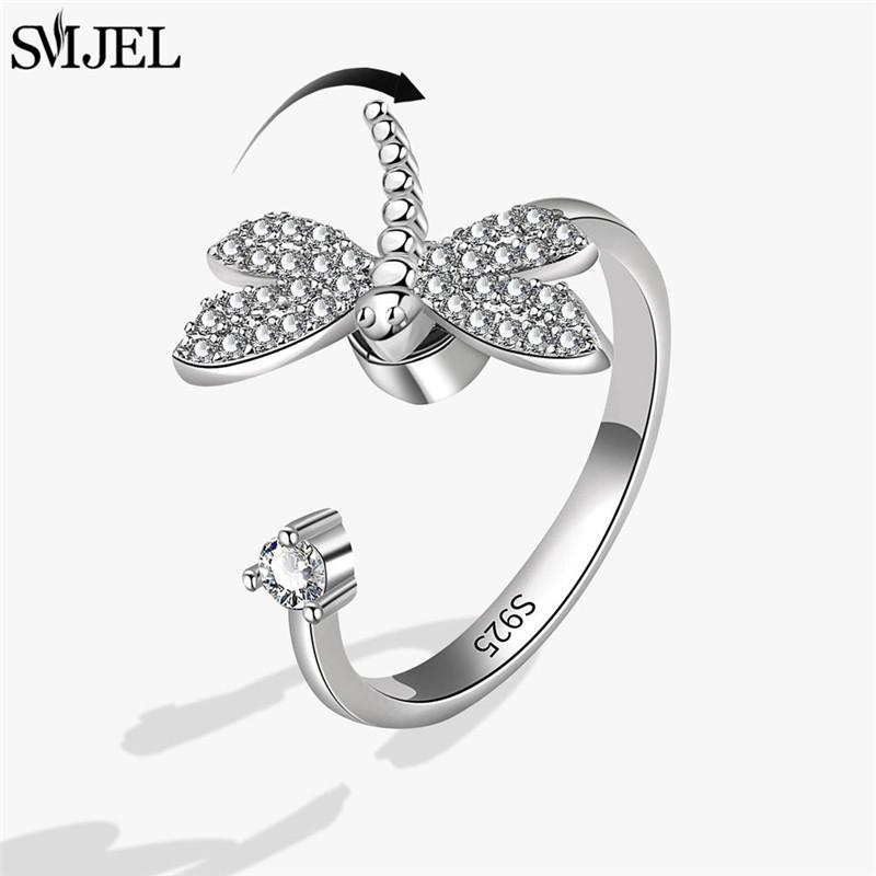 Luxury Anti Stress Anxiety Rings Fidget Spinner Ring Adjustable for Women Cute Flower Cat Starfish Ring Rotating Freely Jewelry