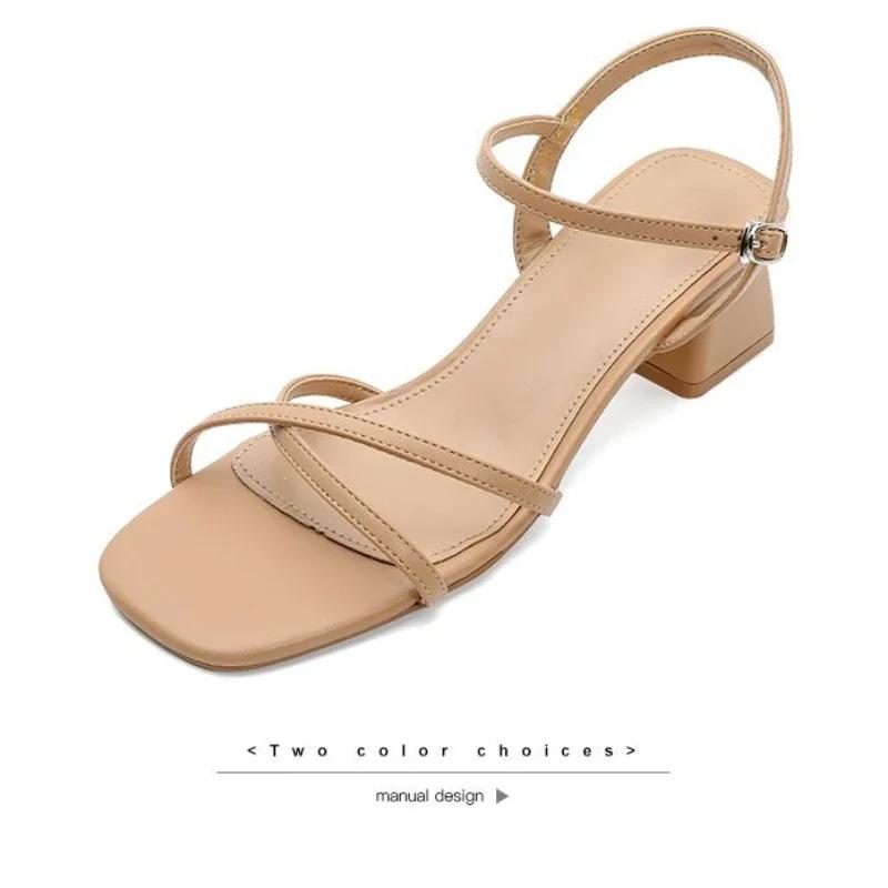 Summer Square Heel Women's Sandals Women's Shoes Black Versatile Fashion Elegant Middle Heel Shoes