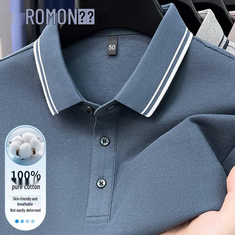 ROMON Men s Premium Pure Cotton Short Sleeve Polo Shirt L