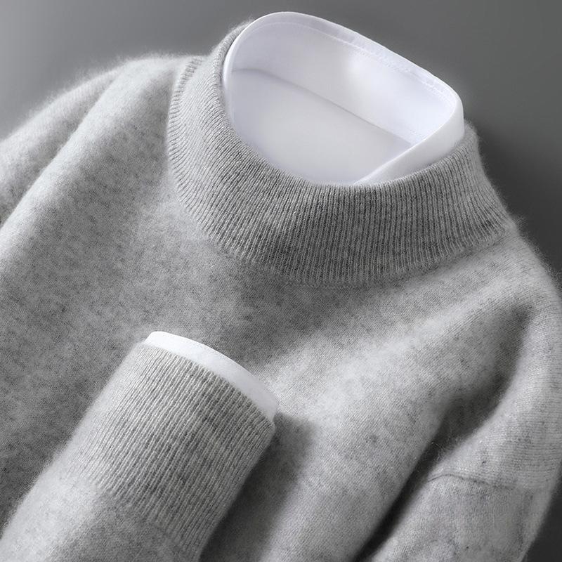 Men's 100% Pure Wool Half-High Neck Knit Pullover Sweater
