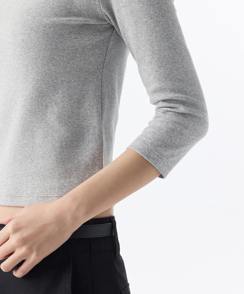 MUSINSA STANDARD WOMAN Women'S Slim Crew Neck Sleeve T-Shirt [Medium Grey]
