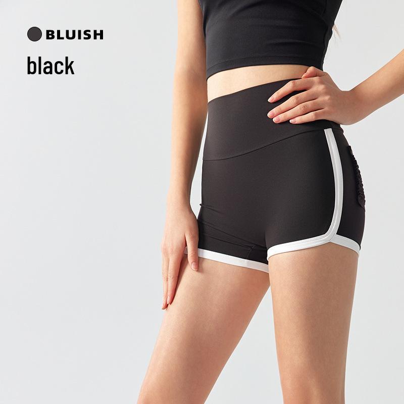 

Color-Block High-Waisted Butt-Lift Yoga Shorts with Pockets for Running, Tennis, and Fitness - Women s Summer Outerwear S чорний