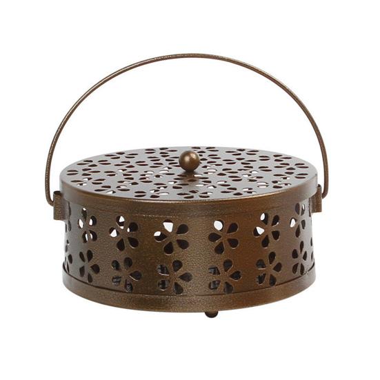 Metal Repellent Incense Coil Holder with Lid Handle Heavy Duty Hollow Spiral