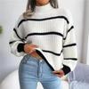 New Turtleneck Long Sleeved Women Striped Pullover Sweater Elegant Autumn Winter Loose Fashion Casual Office Tops Lady Knitwear Clothes