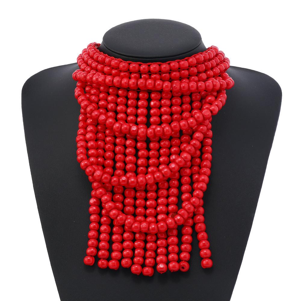 Beaded Bohemian Wooden Necklace Women Accessory With Handcrafted Style Geometric