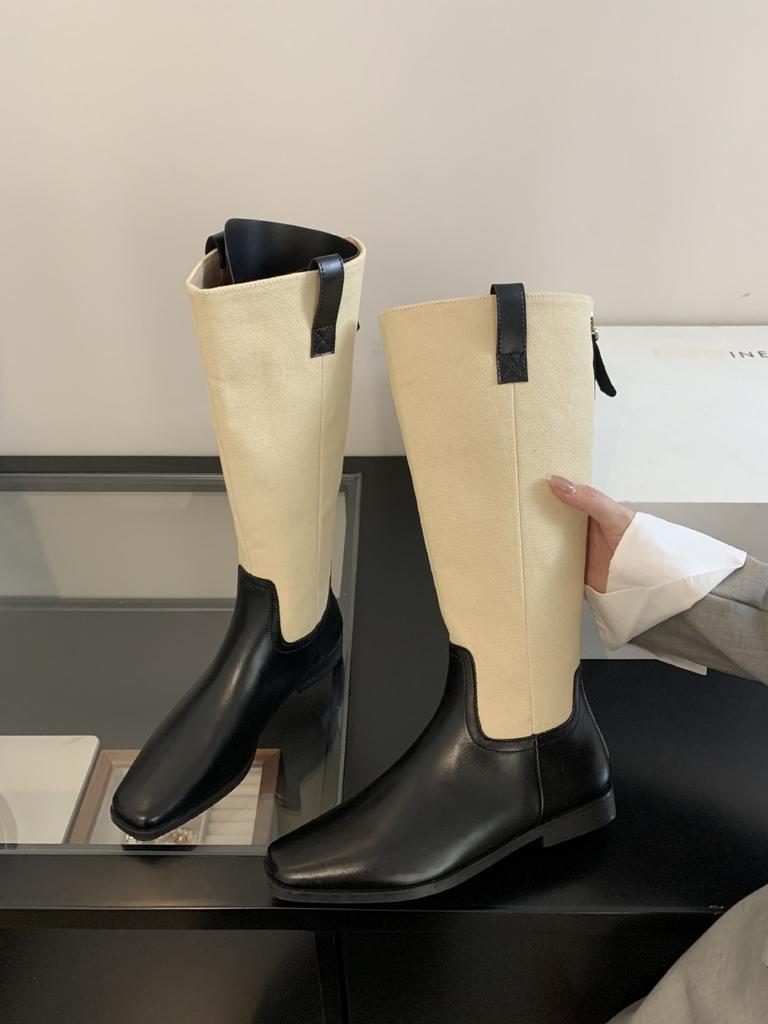 Niche Design Knight Boots 2025 New Thin Boots Versatile Square Head Flat Bottom High Tube Fashion Single Boots Women