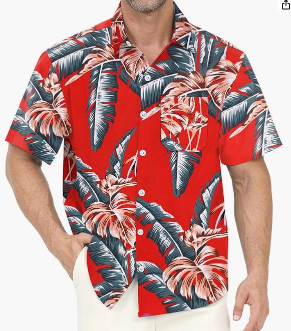 Summer Men's Beach Shirt Printed Hawaiian Short Sleeve Flower Shirt Boys