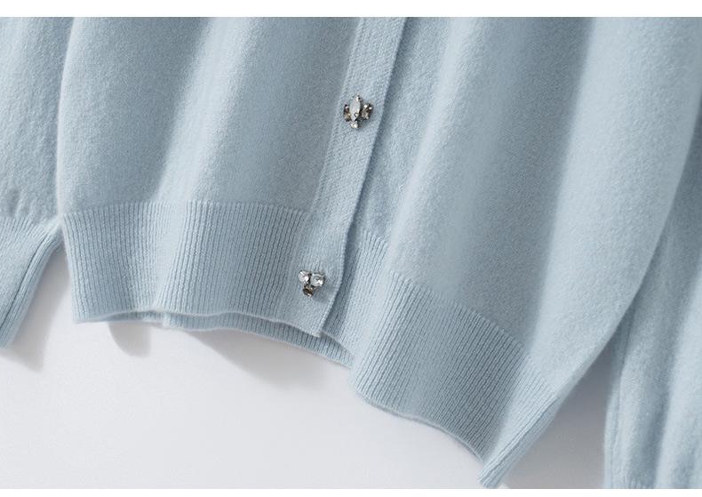 Twelve-Needle Rhinestone Button Cashmere Cardigan for Women - Autumn/Winter Knitwear