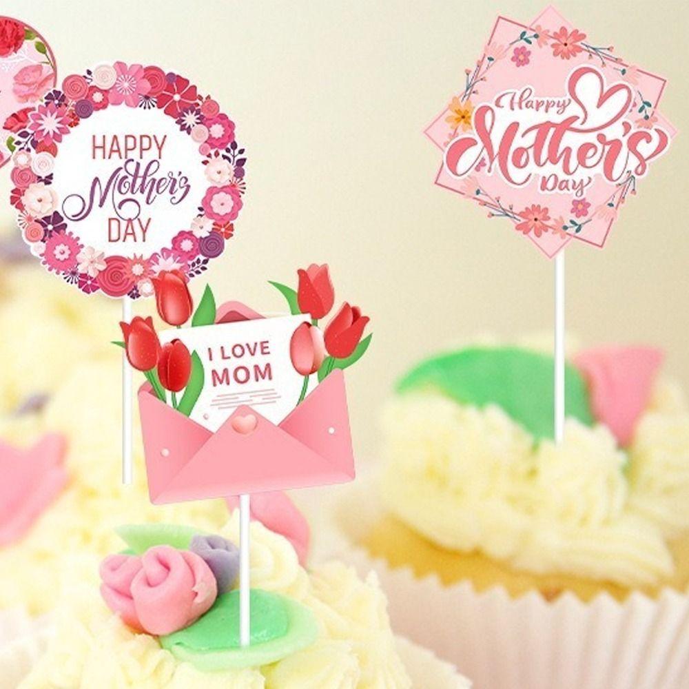 36pcs Love Bear Flower Happy Mother's Day Cake Toppers  Dessert Decor Supplies