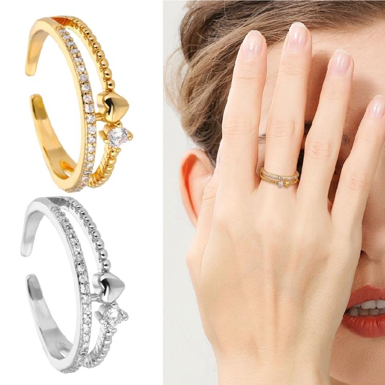 Elegant Adjustable Copper Heart Rings With Stones Portable Jewelry Gift for Her