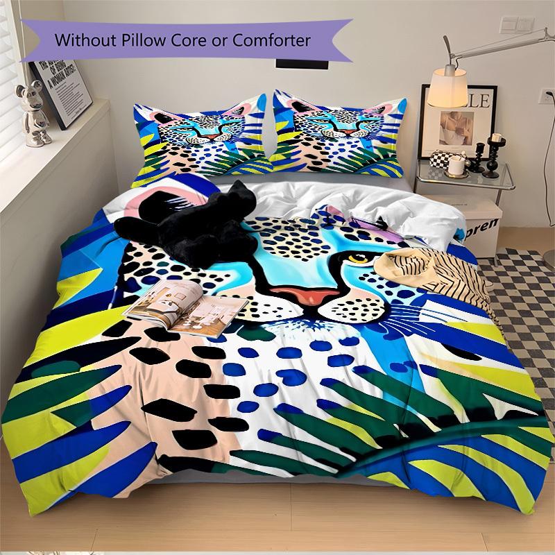3PCs Leopard Print Design Cover Set, Breathable Fabric, Machine Washable (1 Duvet Cover + 2 Pillowcases) (Without Quilt) yy250911106
