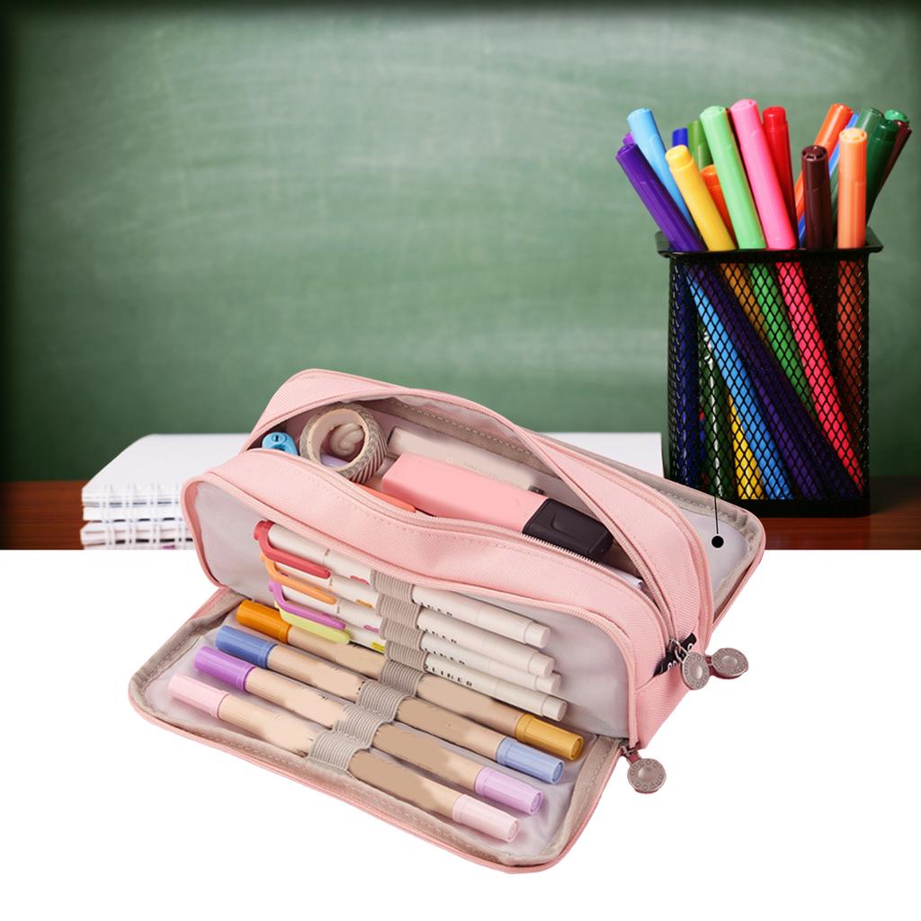 Piórnik z 3 przegródkami Duża pojemność Podwójne otwarcie Miękkie płótno Pyłoszczelny Zamek błyskawiczny Piórnik