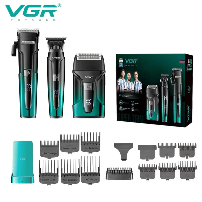 

VGR 694 Reciprocating Professional Electric Shaver Carving Shears Multifunctional Hair Clipper Digital Display Electric Hair Clipper Set Hair Trimmer зелений
