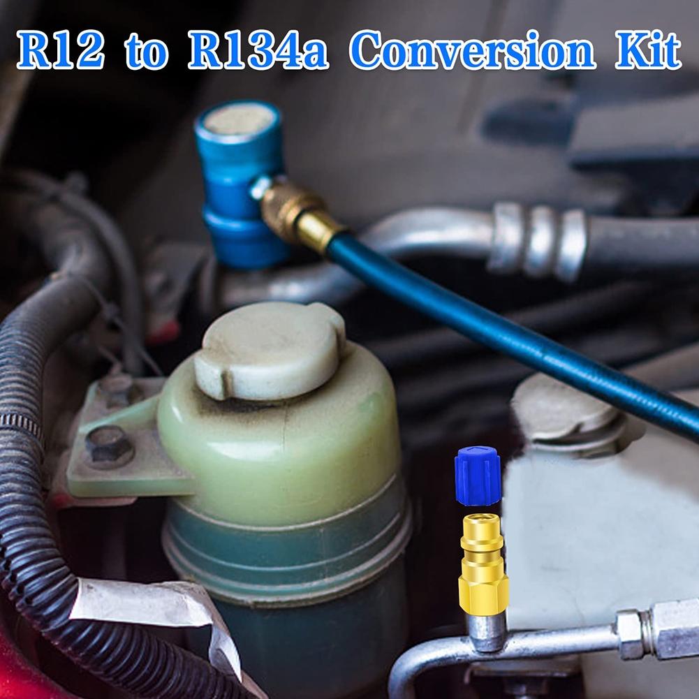 Kit R12 a R134A 2 Pezzi Tappo Blu/Rosso Raccordo Valvola di Riempimento