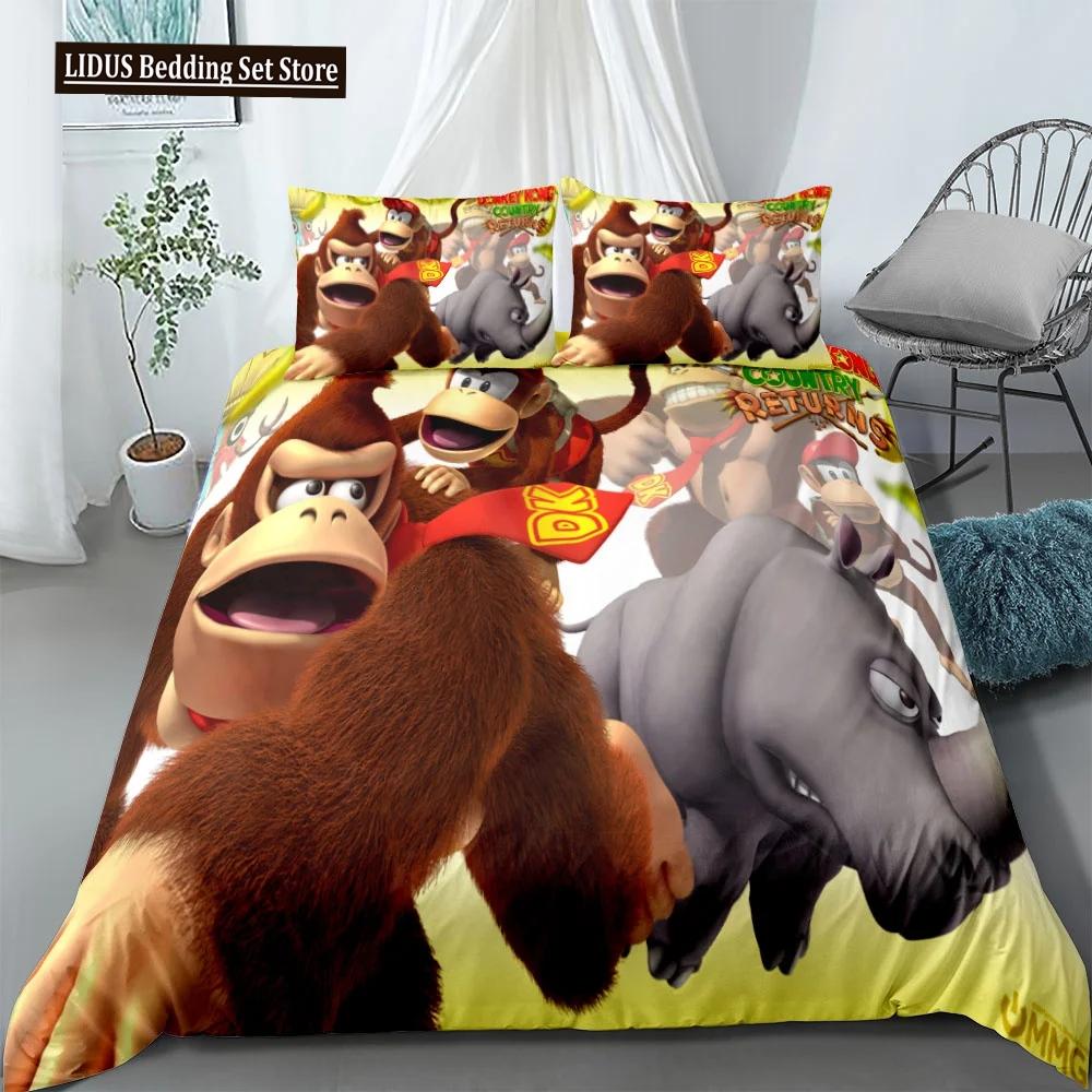 

Monkey Cartoon Donkey Kong Duvet Cover Set King Queen Double Full Twin Single Size Bed Linen Set Cover With Pillowcase Custom EU single(135x200cm)