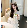 High-quality Cotton Nightgown Women's Summer Short-sleeved Thin Solid Color Lace-up Flower Embroidery Can Be Worn Outside Comfortable Loungewear