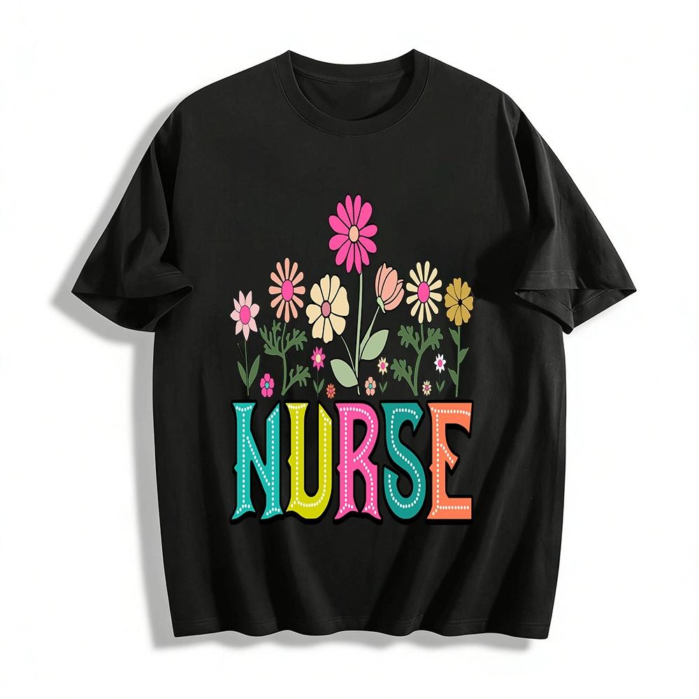 

Floral Nurse Print Casual T-shirt Nurse s Day Commemorative Top Pure cotton T-shirt XXS