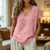 Women Tops V-Neck Short Sleeve Loose Fit Tee Tops Pure Color Casual Summer Blouse Outdoor Travel Daily Wear