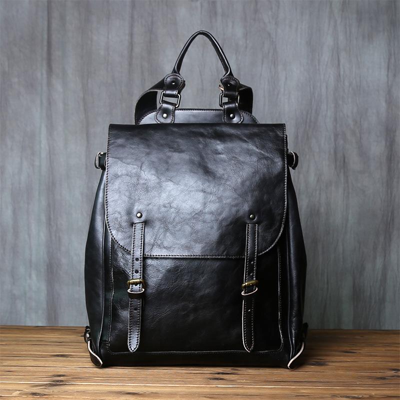 

NZPJ Vintage Leather Men s Backpack Natural Cowhide Travel Bag Fashion Trend Schoolbag Casual Computer Bag For 14 Inch Laptop чёрный