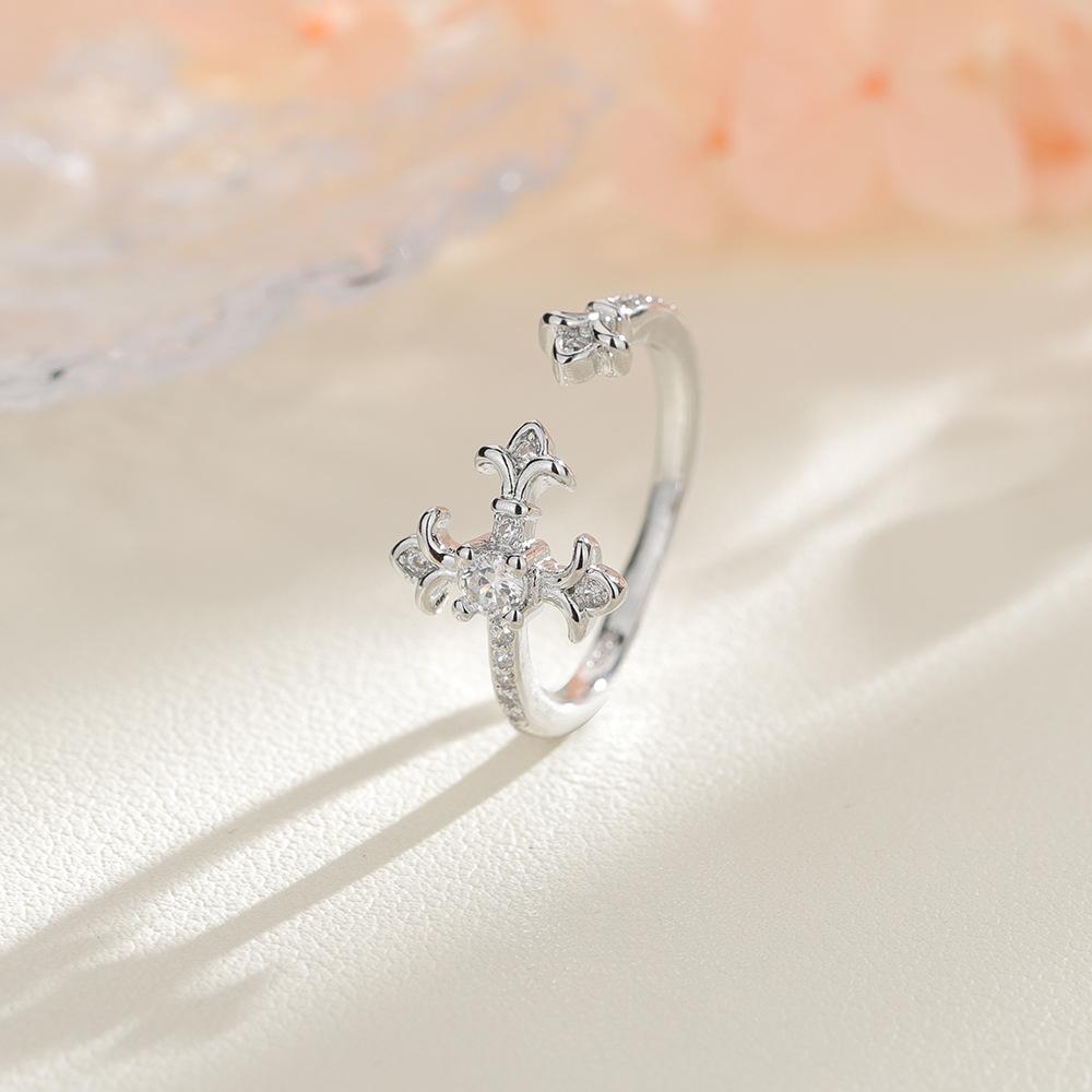 925 Sterling Silver Jewelry Crystal Iris Flower Finger Rings for Women Wedding Party Jewelry for Girls Friend Gift