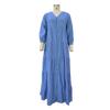 Women Solid Color V Neck Loose Long Sleeve Bohemian Midi Dress