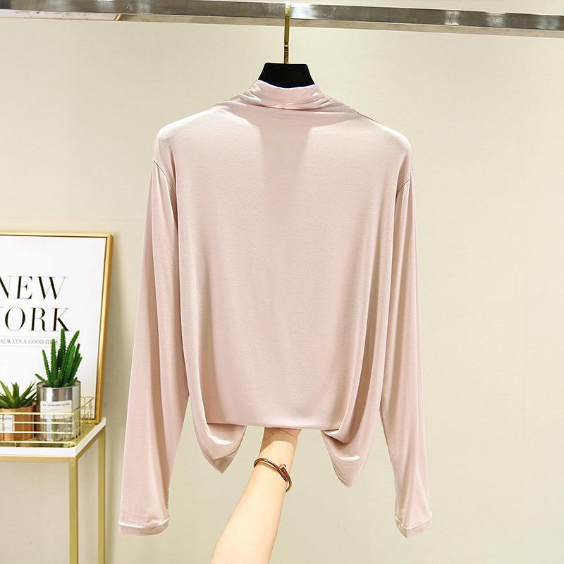 Women's Casual High Neck Solid Color Long Sleeve T-Shirt for Autumn