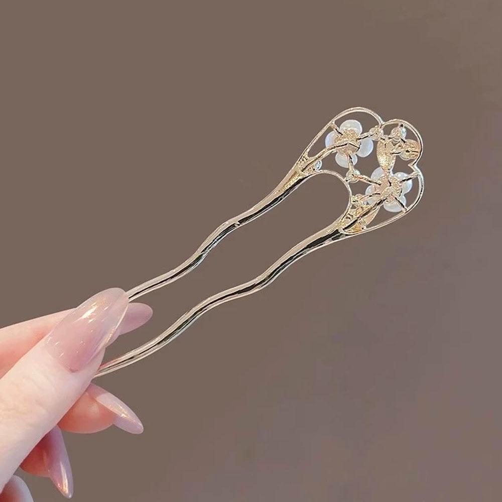 Elegant Flower Hairpin, New Chinese Modern Minimalist Plate Hairpin, 2025 New High-end U-shaped Hairpin.