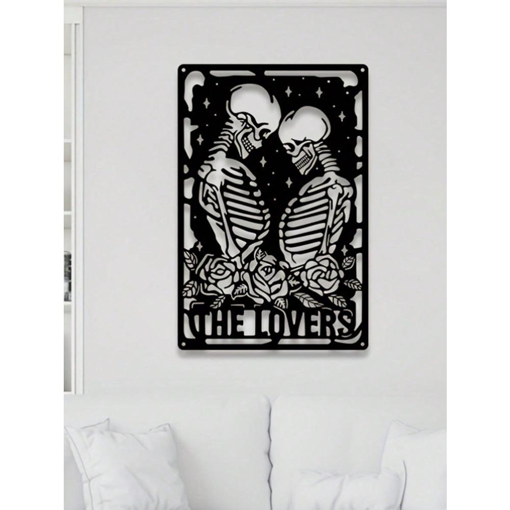 Metal Wall Art Skull Couple Decorative Plaque Home Ornament Laser Cut