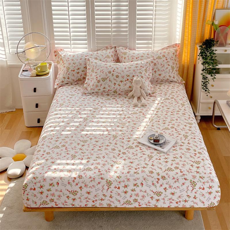 Blue White Floral Pattern Fitted Sheet Set Abstract Flowers Cotton Bedding Set Skin-friendly Non-slip Bedspread with Pillowcases